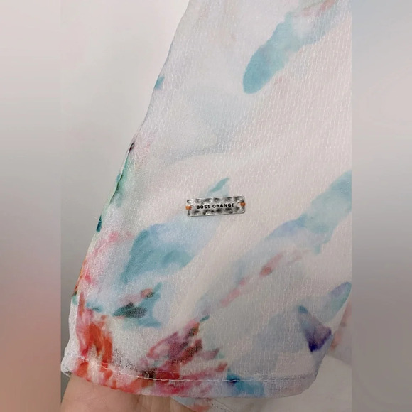 NWT Hugo Boss Orange Kaflowy Semi-Sheer Watercolor Shirt in Cream Size 4 - Picture 7 of 10